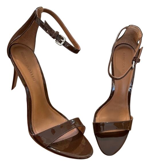 Rebecca Allen The Two Strap Sandal Brown Leather Heels Women’s 10 NWT - Picture 1 of 6